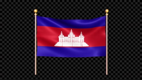 Waving Cambodian Flag with Gold Poles Alpha Channel