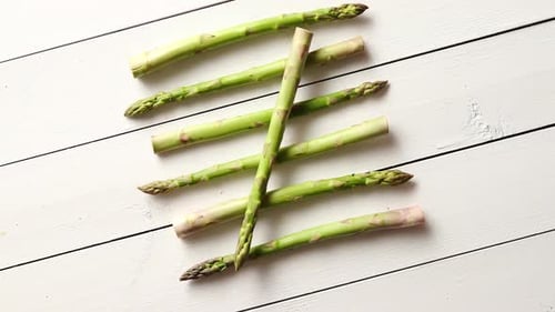 Above View of Flat-lay Organic Raw Uncooked Green Asparagus