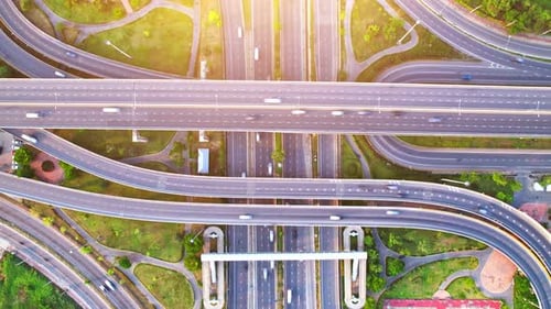 4K UHD : Hyperlapse or Dronelapse Top view of Highway road junctions