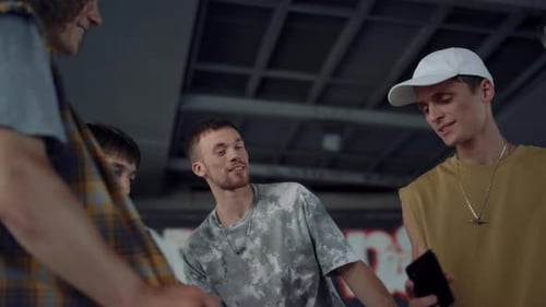 Young Millennials Looking Smartphone Screen Skate Park
