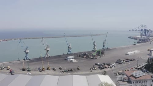 Aerial View of a Busy Shipping Port