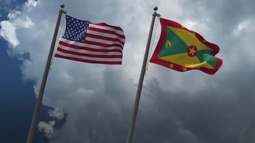 Wehende Flaggen der Vereinigten Staaten Und Grenada 2K