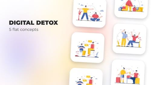 Animated Flat Illustrations: Digital Detox and Modern Lifestyle Concepts