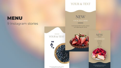 Elegant Food Menu Instagram Story Posts with Wavy Shapes