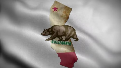Textured California State Map and Flag Waving Animation