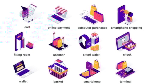 Animated Isometric Icons for Online Shopping and E-commerce