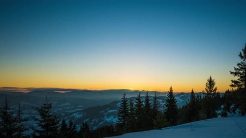 Aerial View in Sunrise Winter Mountain