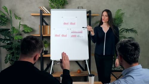 Business man study marketing listen teacher asks question tutor master class