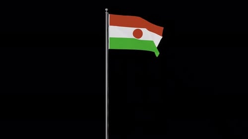 Waving Niger Flag on Flagpole with Alpha Channel