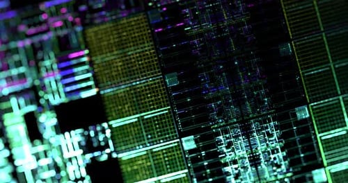 electronic blueprint of computer chip die.
