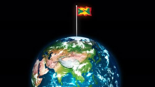 Bandeira nacional de Granada voando no planeta Terra girado em 3D