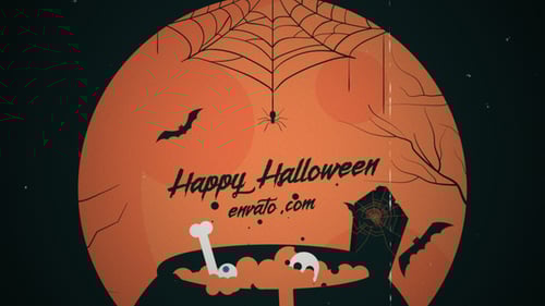 Spooky Halloween Intro with Animated Flat Graphics
