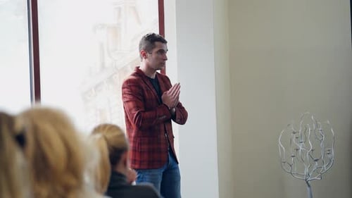 Professional Manager Talking to Listeners