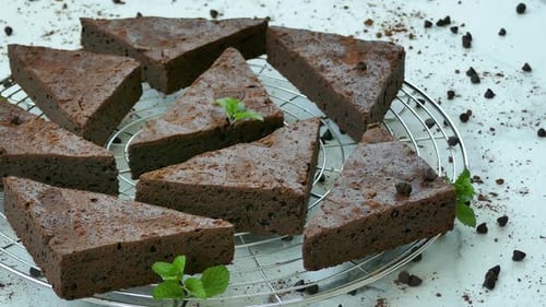 Chocolate Brownies Cooling on Silver Rack