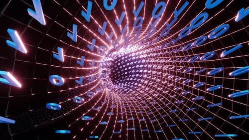 4K Künstlerische Infografiken binäre Zahlen Rotationstunnel Technologie-Netzwerkdatenverbindung