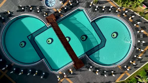 Hotels pool on the beach aerial view Turkey Alanya 4 K