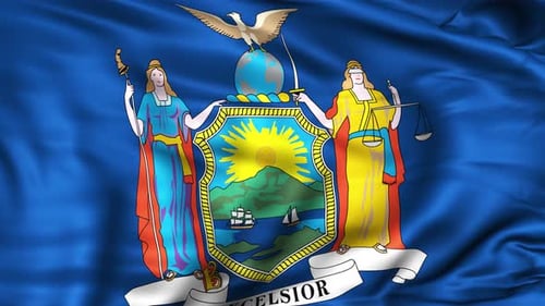 Waving New York State Flag and Coat of Arms Loop Animation