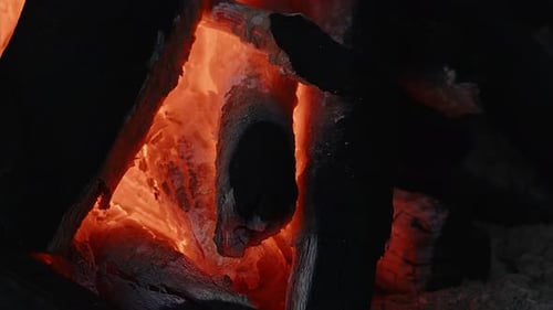 Burning Wood Embers Close Up