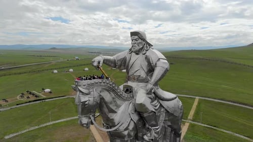 Equestrian Statue of Great Warrior Genghis Khan in Ulaanbaatar Mongolia From Aerial