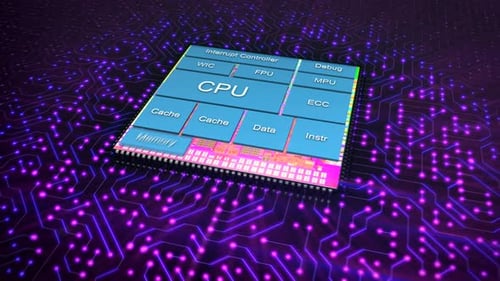 Procesador de arquitectura ARM en la placa de circuito con el proceso de su construcción 4k