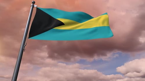 Waving Flag of The Bahamas Against Cloudy Sky