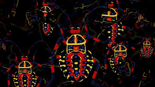 Abstract Neon Beetle Swarm Loop Animation