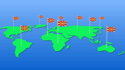 Animated North Macedonia Flags On Global World Map
