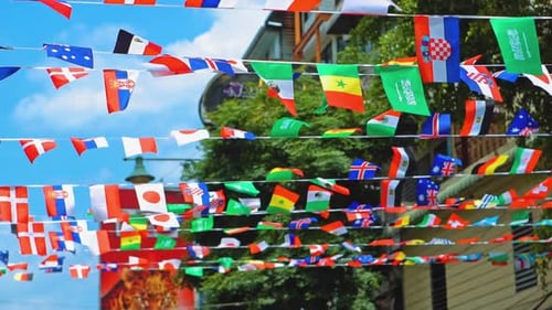 International Flags Waving in an Urban Setting
