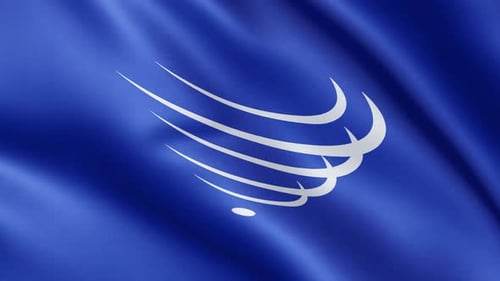 Waving Blue Flag with Corporate Abstract Logo