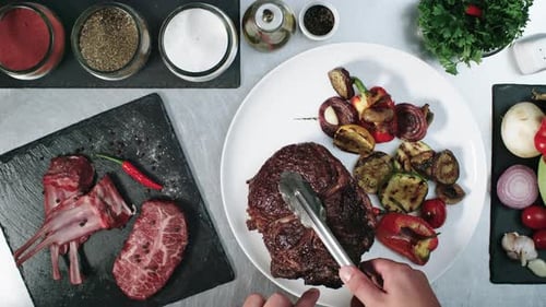 Serving Steak with Smoked Vegetables