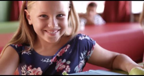 Smiling Child Ready to Eat School Lunch
