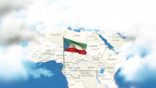 Equatorial Guinea Flag Waving on Africa Continent Map Animation