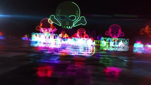 Alerte de piratage du système avec animation hyperspatiale abstraite du symbole du crâne