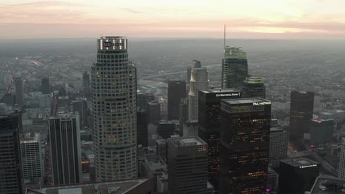 Breathtaking Reverse Flight From Skyscrapers in Downtown Los Angeles, California at