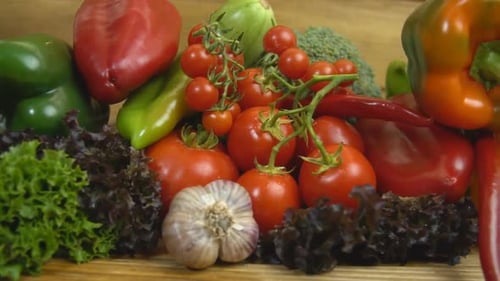 Vibrant Vegetables on a Wood Table
