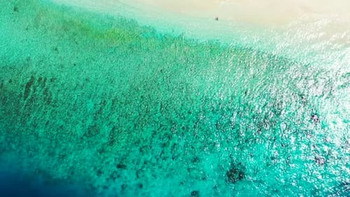 Aerial landscape of luxury island beach journey by transparent ocean and white sandy background of a