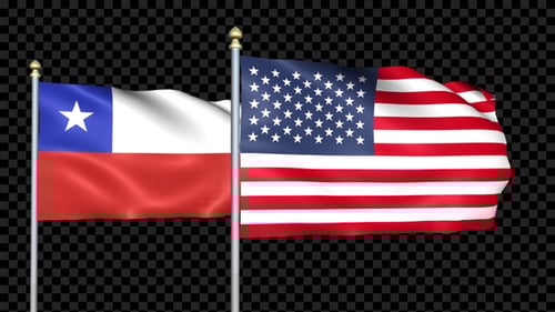 Waving Flags of Chile and United States