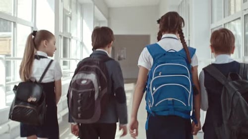 Schoolchildren Chatting on the Way to Lessons
