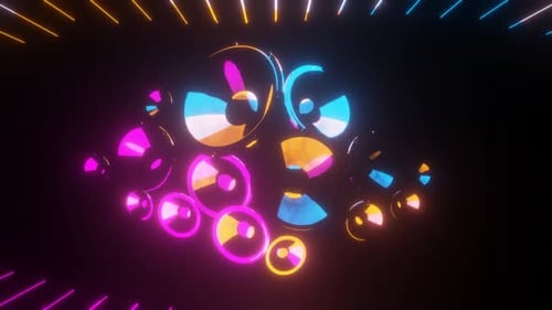 Virtueller animierter Equalizer. 3D-gerenderte Soundlautsprecher