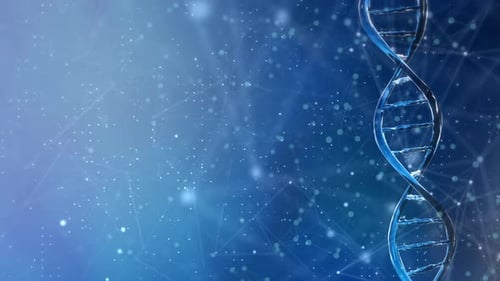 Abstract White DNA 3D Hologram glowing rotating DNA double helix.