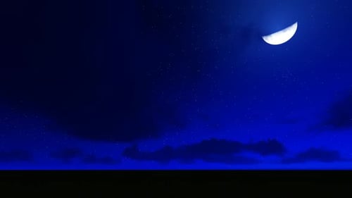 Animated Night Sky with Stars, Moon, and Passing Clouds