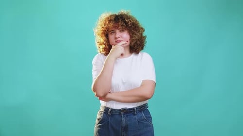 Thoughtful Girl Doubting Emotions Plus Size Curly