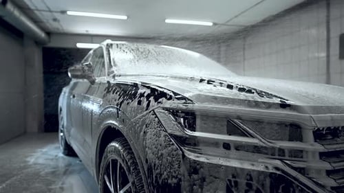 Close Up Car Washing Process