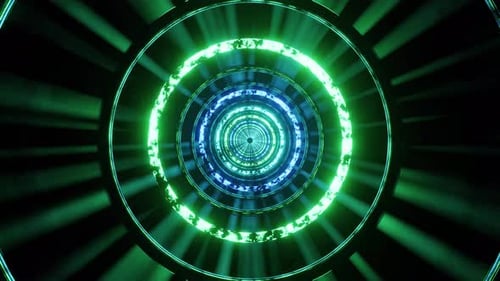 Green And Blue Circled Tunnel Vj Loop Background 4K