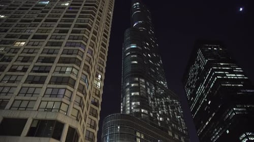 Skyscrapers at Night in a Modern City