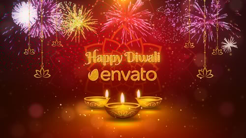 Happy Diwali Celebration Opener with Decorative Lotus and Fireworks