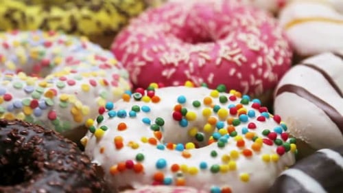 Close Up of Delicious Colorful Donuts