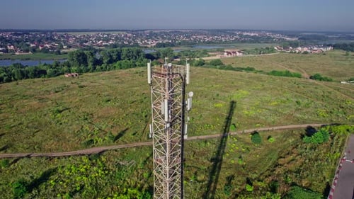 Telecom Tower Antennas and Satellite Transmits the Signals of Cellular 5g 4g