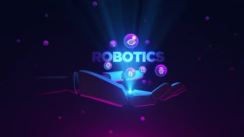 Futuristic Robotic Hand Presenting Technology Icons Concept