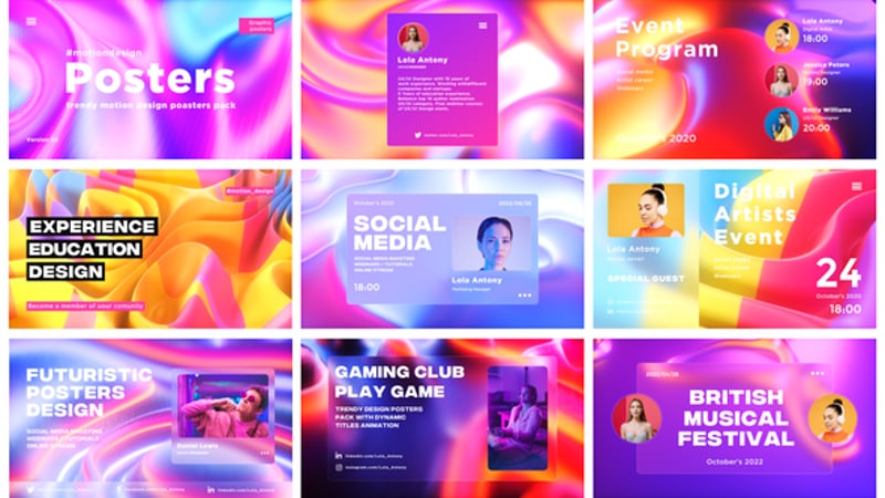 Dynamic Abstract Posters with Glowing Fluid Animations, Elements ft ...